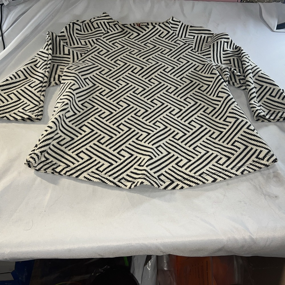 W5 Womens  Anthro 3/4 Sleeve Black White Woven Herringbone‎ Back Zip S 447